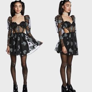 For Love & Lemons Alexandra Heart Mini Dress Mesh Cutout Size XS
